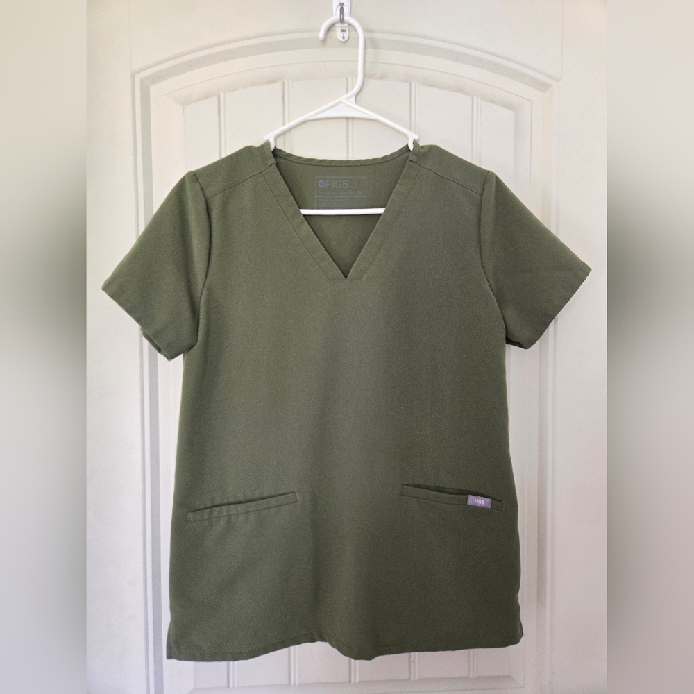 Figs Olive V-Neck Scrub Top with Figs Olive Pants